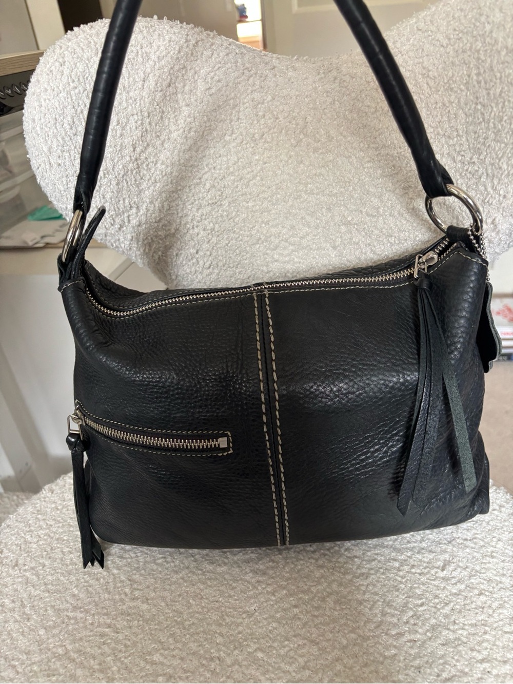 Vintage Roots Canada Black Pebbled Leather Shoulder Bag Slouchy Y2K Buttery Soft